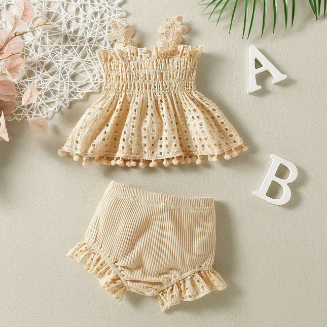 Delightful Apricot Lace Baby Doll Ensemble for Girls | Stylish and Comfy Cotton Mesh Outfit