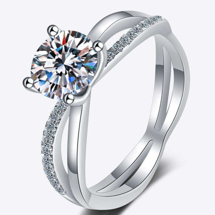 Elegant Moissanite Crisscross Ring with Dazzling Zircon Accents