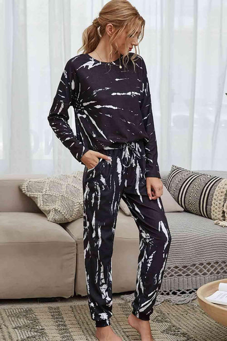 Trendy Tie-Dye Lounge Ensemble with Cozy Round Neck Top and Joggers