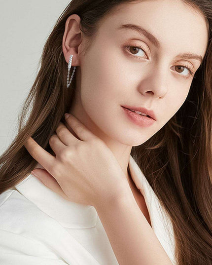 Sophisticated Moissanite-Embellished Sterling Silver Earrings with Luxurious Dual Finish