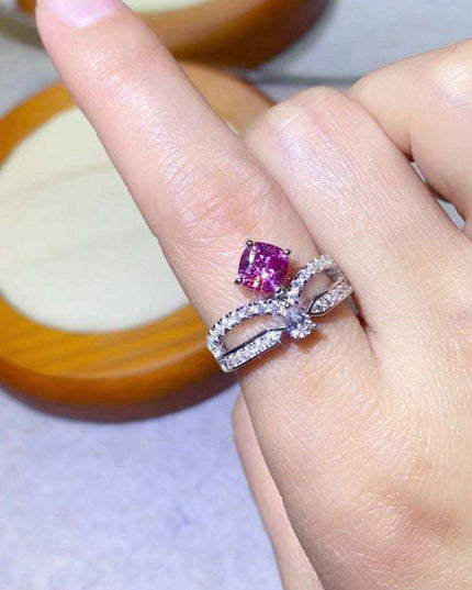 Glistening Moissanite and Zircon Accented Sterling Silver Ring: Timeless Glamour