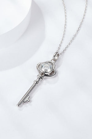 925 Sterling Silver 1 Carat Moissanite Key Pendant Necklace-Trendsi-Silver-One Size-Très Elite