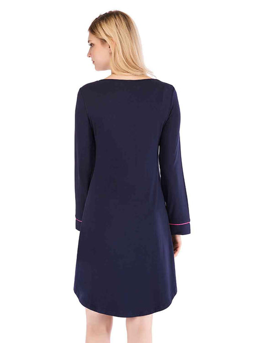 Nighttime Comfort Pocket Dress with Round Neck