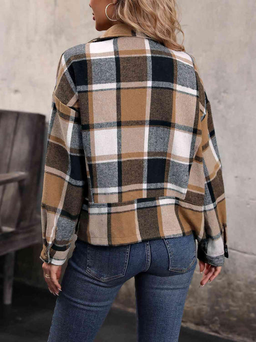 Cozy Plaid Collared Jacket with Button-Up Detail