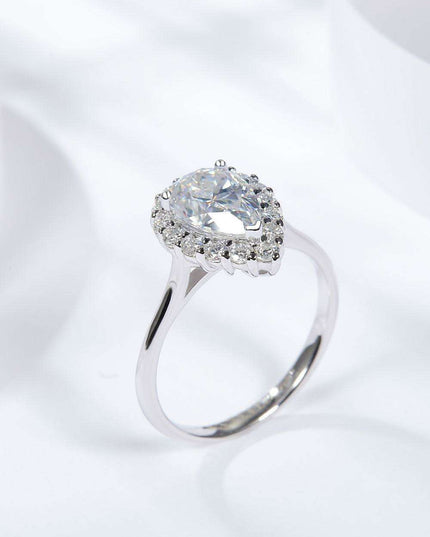Teardrop Moissanite Sterling Silver Ring - Elegant 1.5 Carat Design with Platinum Finish