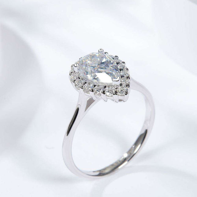 Teardrop Moissanite Sterling Silver Ring - Elegant 1.5 Carat Design with Platinum Finish