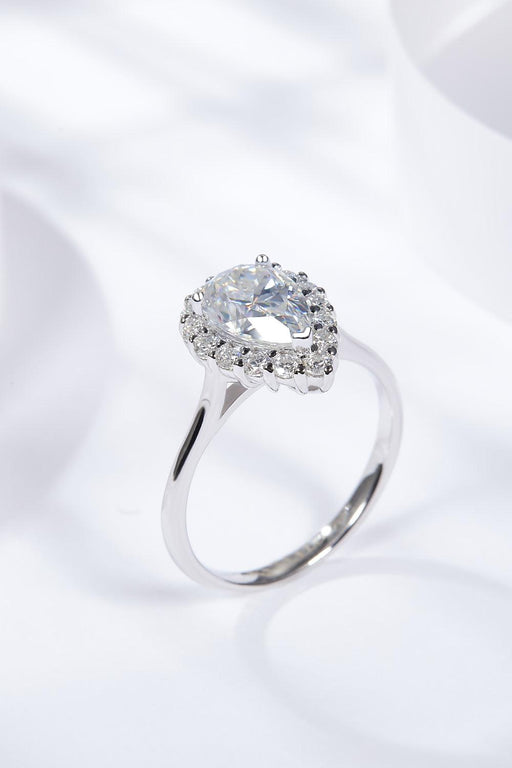 1.5 Carat Teardrop Moissanite Ring in Sterling Silver with Platinum Plating