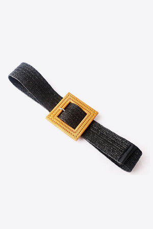 Square Buckle Elastic Braid Belt-Trendsi-Black-One Size-Très Elite