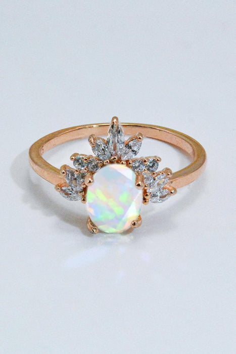 Opal and Rose Gold Plated Ring with Australian Gemstone - Luxurious Sterling Silver Jewelry