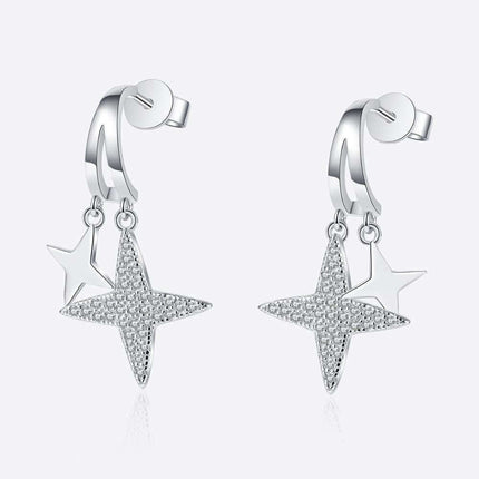 Starlit Rhodium-Plated Lab-Diamond Dangle Earrings