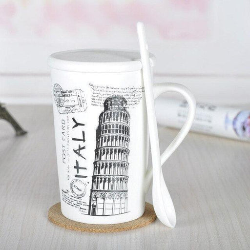 Elegant European Ceramic Coffee Mug Set with Spoon - Elevate Your Hot Drink Experience