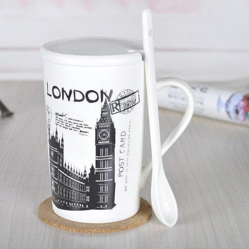 European Charm Ceramic Coffee Mug Set with Spoon - Enhance Your Hot Beverage Enjoyment