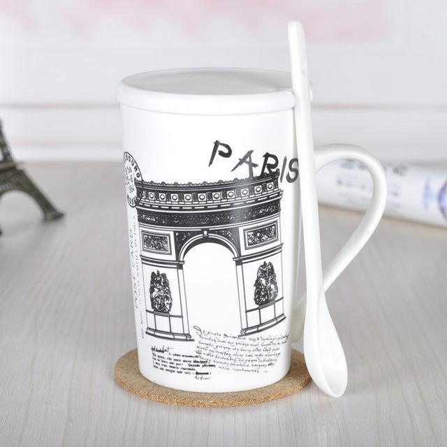 Elegant European Style Ceramic Coffee Mug Set with Spoon - 430ml