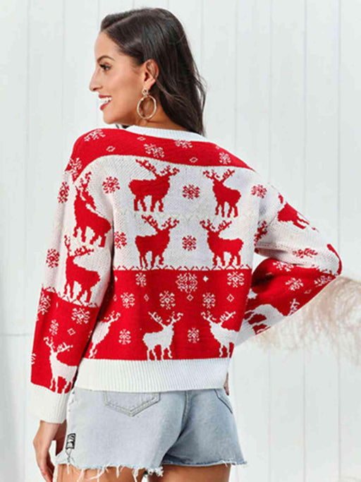 Festive Reindeer Sweater with Round Neck
