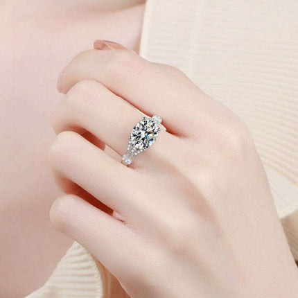 Radiant 3 Carat Lab-Diamond Silver Ring with Elegant Zircon Accents - Exquisite Rhodium-Plated Design