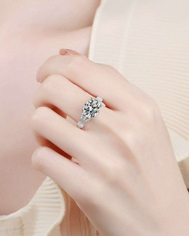 Radiant 3 Carat Lab-Diamond Silver Ring with Elegant Zircon Accents - Exquisite Rhodium-Plated Design