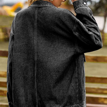Trendy Oversized Denim Coat with Stylish Collar and Functional Pockets