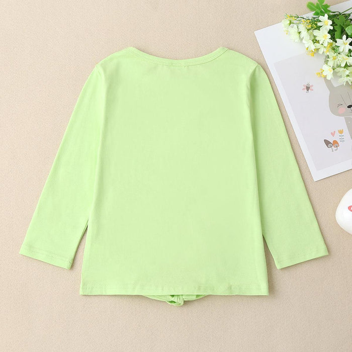 Butterfly Graphic Casual Tee with Round Neck and Long Sleeves for Children