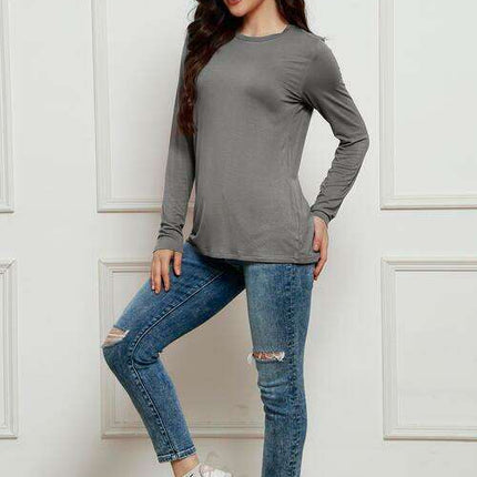 Chic Plus Size Long Sleeve Round Neck Polyester Blouse