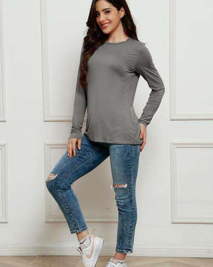 Chic Plus Size Long Sleeve Round Neck Polyester Blouse