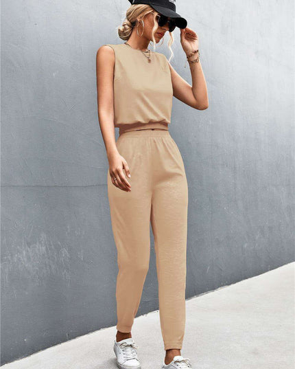 Elegant Sleeveless Top and Joggers Set - Effortless Style Ensemble