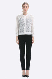 Chic Lace-Detail Zip Jacket for Effortless Elegance