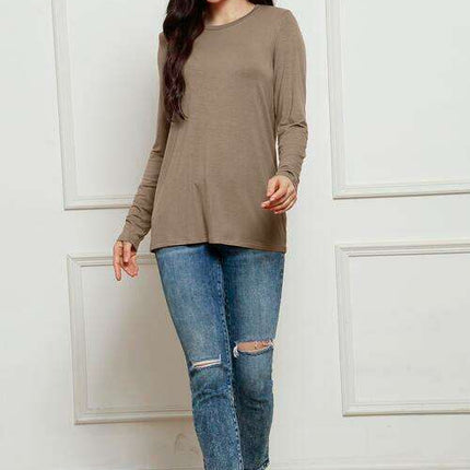 Chic Plus Size Long Sleeve Round Neck Polyester Blouse