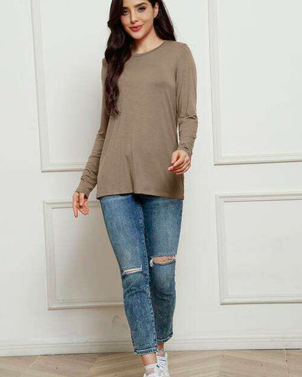 Chic Plus Size Long Sleeve Round Neck Polyester Blouse