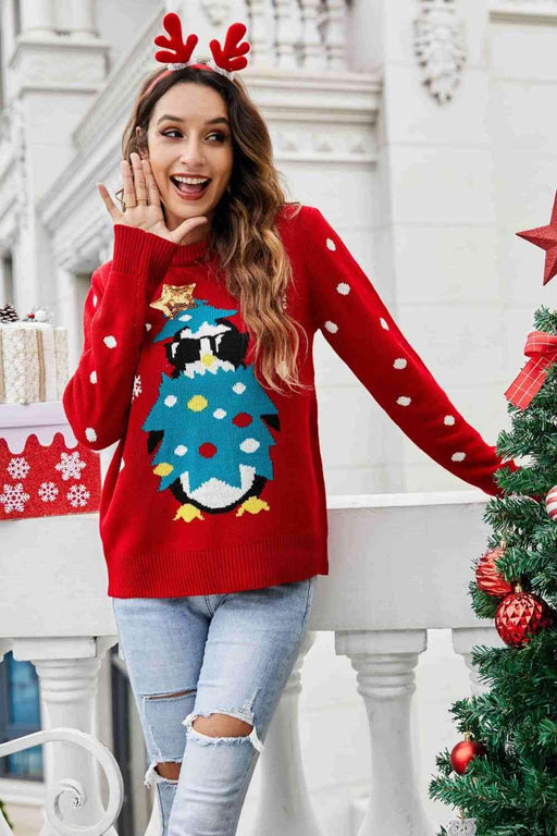 Festive Penguin Sequin Reversible Christmas Sweater