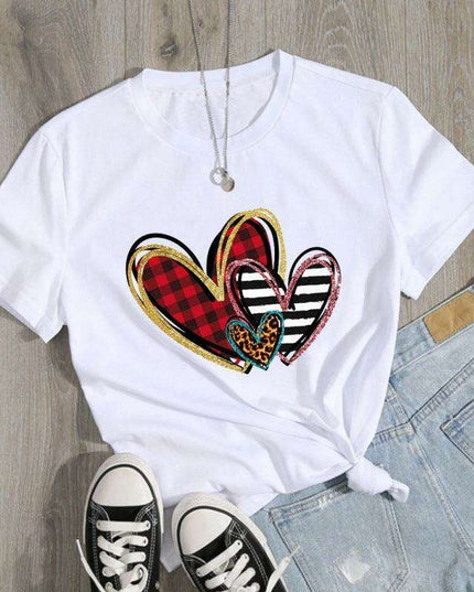 Playful Heart Graphic Women's Summer Scoop Neck T-Shirt