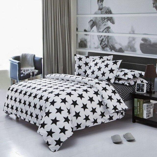 Classical Geometric 4-Piece Black & White Teen Unisex Boys Girls Bedding Set