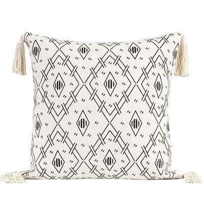 Charming Yellow and Gray Cotton Tassel Wave Embroidered Pillow Cover