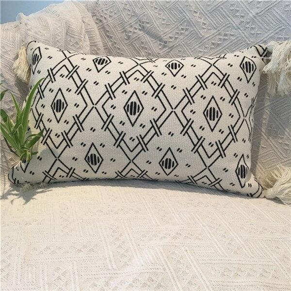 Charming Yellow and Gray Cotton Tassel Wave Embroidered Pillow Cover
