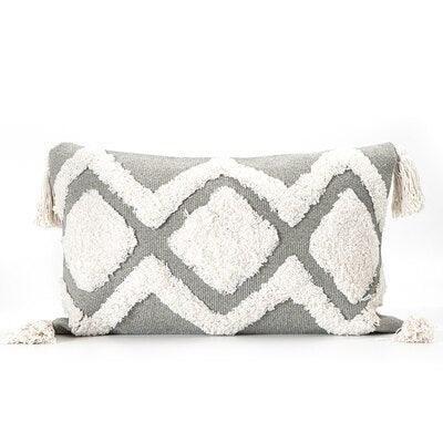 Charming Yellow and Gray Cotton Tassel Wave Embroidered Pillow Cover