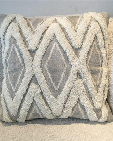 Charming Yellow and Gray Cotton Tassel Wave Embroidered Pillow Cover