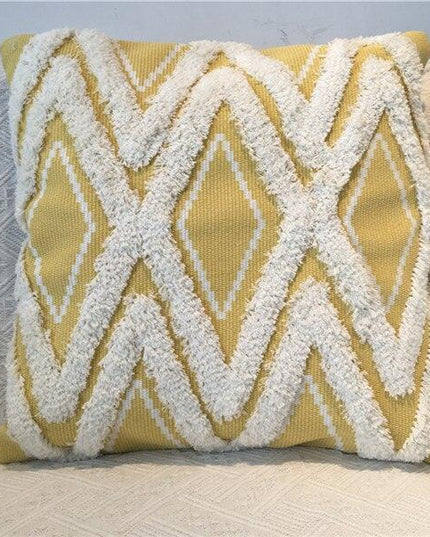 Charming Yellow and Gray Cotton Tassel Wave Embroidered Pillow Cover