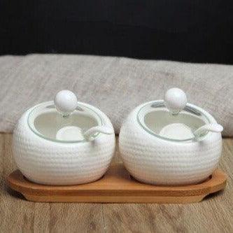 Elegant Ceramic Spice Jar Set with Bamboo Lid for Tidy Kitchen Organization