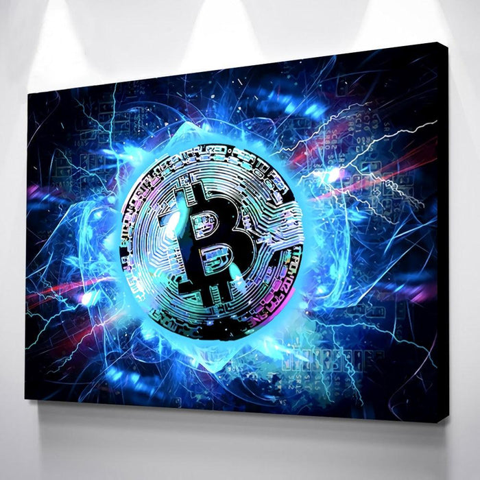 Bitcoin Neon Glow Canvas Print - Stylish Cryptocurrency Art for Contemporary Interiors