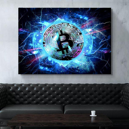 Neon Bitcoin Canvas Wall Art - Luxury Cryptocurrency Decor for Modern Homes