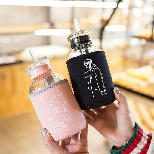 Cute Cartoon Transparent Water Bottle With Straw - Très Elite