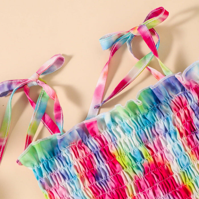 Colorful Tie-Dye Smocked Shoulder Dress for Effortless Style