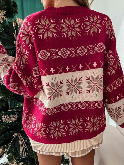 Snowflake Print Relaxed Fit Sweater