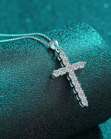 Exquisite Sterling Silver Cross Necklace with Lab Grown Diamond & Rhodium Finish - A Classic Emblem of Refinement