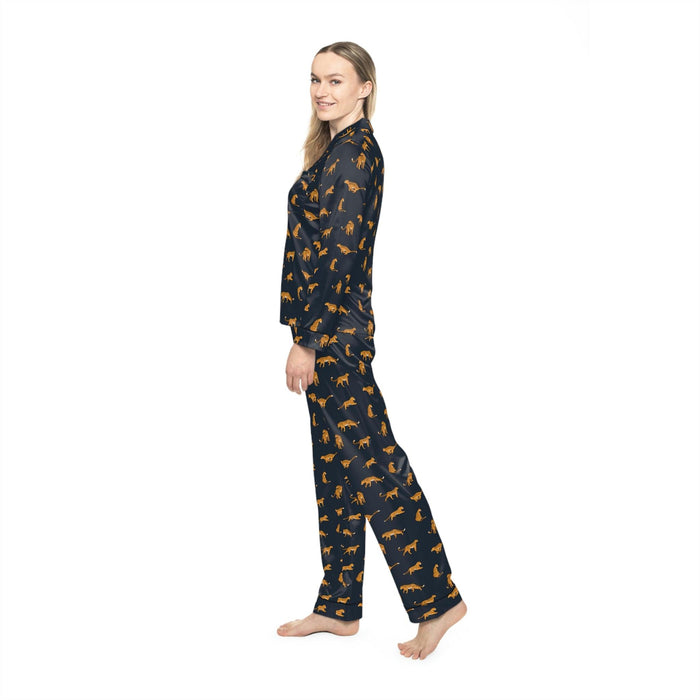 Vero Leopard Women's Satin Pajamas-All Over Prints-Printify-XS/S-Black-Très Elite