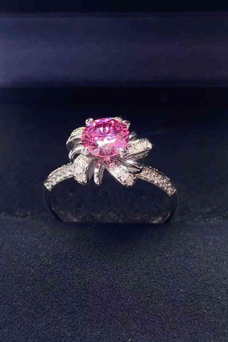 Flower Blossom Moissanite Ring with Zircon Accents in Sterling Silver