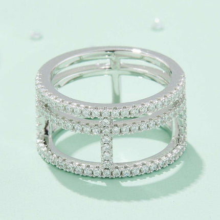 Platinum-Plated Lab-Diamond Wide Band Ring - Chic Cutout Design