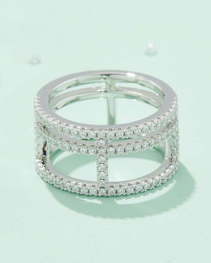 Platinum-Plated Lab-Diamond Wide Band Ring - Chic Cutout Design