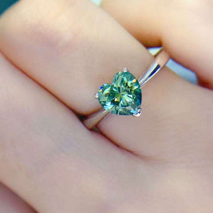 Green Diamond Heart Ring with Lab-Created Diamond Stone - A Symbol of Love and Beauty