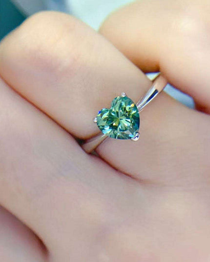 Green Diamond Heart Ring with Lab-Created Diamond Stone - A Symbol of Love and Beauty