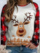 Cozy Winter Reindeer Design Plus Size Long Sleeve Top